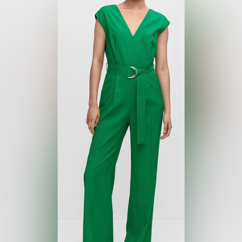 Mango green jumpsuit with belt